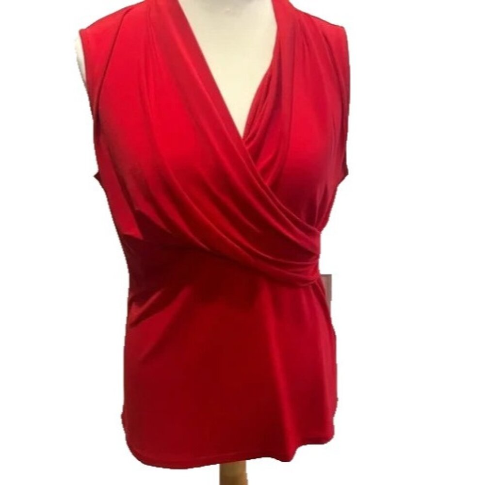DKNY Womens SLEEVELESS WRAP Top Size L Red